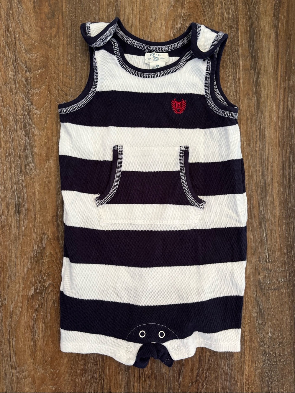 Chaps Navy and White Striped Romper 6m